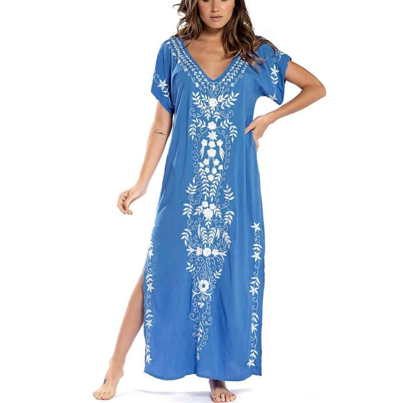 Bsubseach Women Embroidery Kaftan Dresses