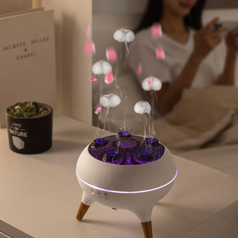 New Dynamic Multi-Spray Aromatherapy Machine Desktop Flame Humidifier Household Large Fog Colorful Light Remote Control Aroma Diffuser Jellyfish Aroma Jellyfish Diffuser Multifunction