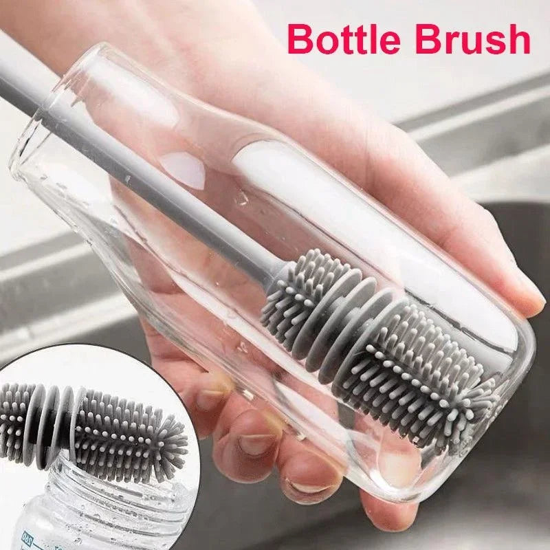 Silicone Bottle Brush – Long Handle Cleaner for Milk Bottles, Glasses & Cups
