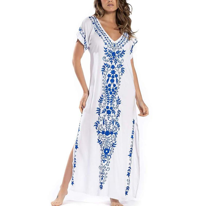 Bsubseach Women Embroidery Kaftan Dresses