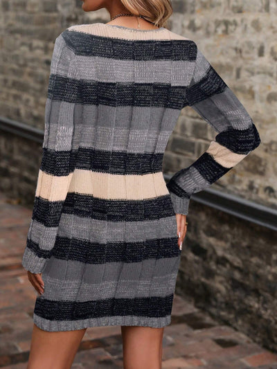 LUNE Color-Block Pattern Dual Pocket Sweater Dress