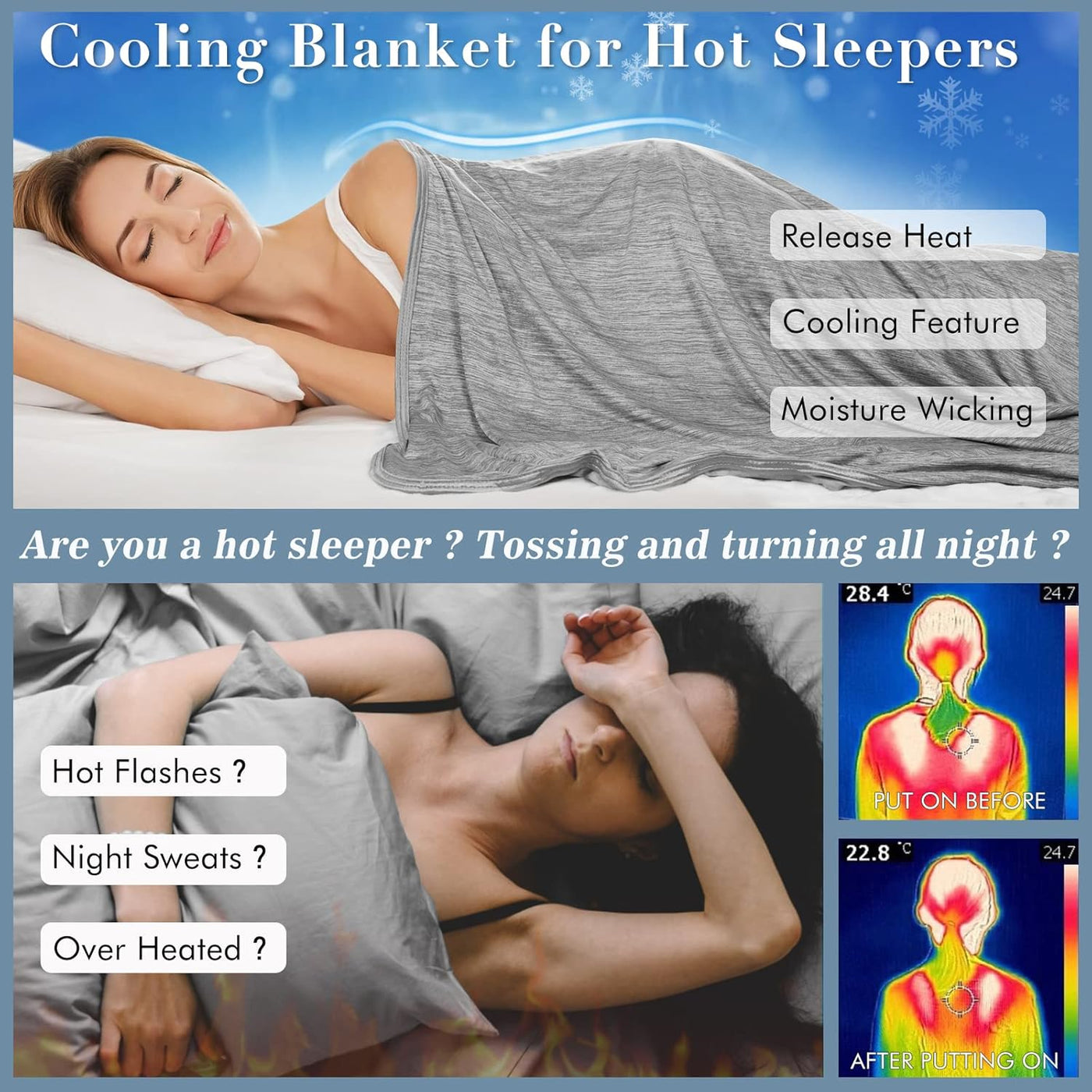 Cooling Blanket Keep Cool in Hot Summer, 51 X 67In Twin or Baby Size Blanket for Adults, Children, Babies Japanese Q-Max 0.5 Technology Arc-Chill Cooling Fiber, Breathable Comfortable All-Season-Gray