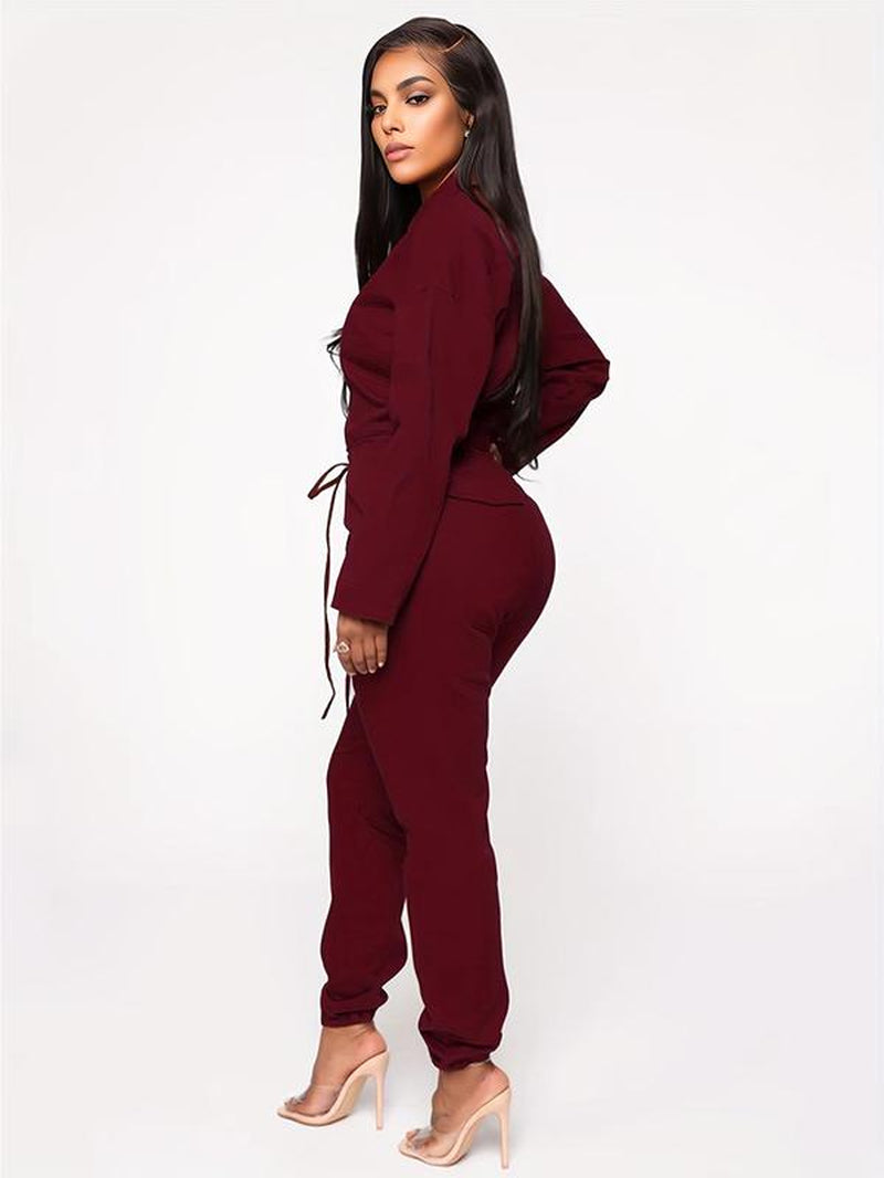 Women'S Solid Button Front Drawstring Jumpsuit, Casual Drop Shoulder Jumpsuit for Work Office Business, Ladies' Spring & Fall Clothes