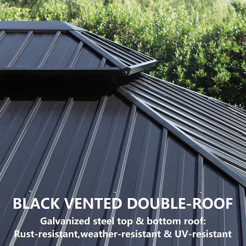12-Ft X 10-Ft Hardtop Black Gazebo with Hardtop Roof