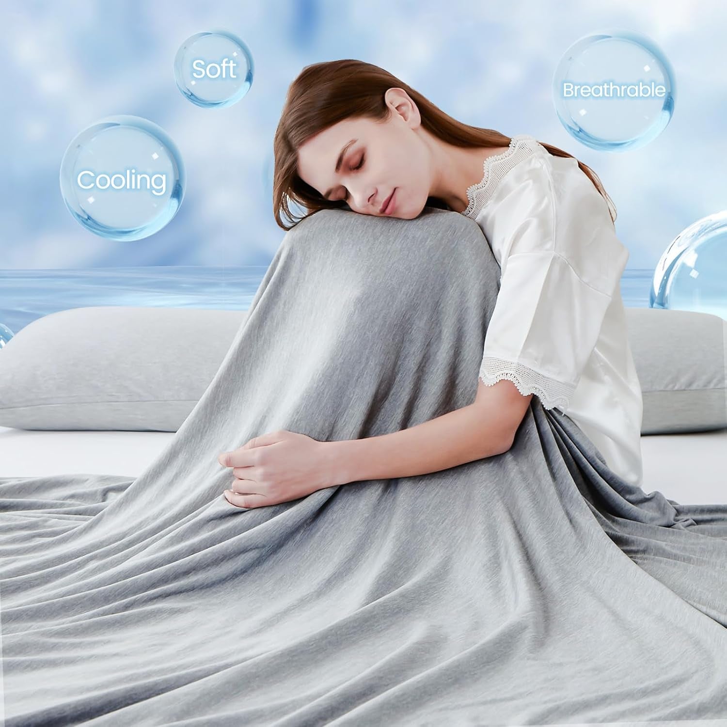 Cooling Blanket Keep Cool in Hot Summer, 51 X 67In Twin or Baby Size Blanket for Adults, Children, Babies Japanese Q-Max 0.5 Technology Arc-Chill Cooling Fiber, Breathable Comfortable All-Season-Gray