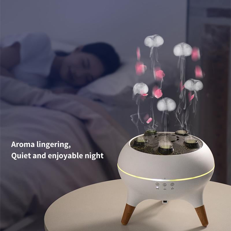 New Dynamic Multi-Spray Aromatherapy Machine Desktop Flame Humidifier Household Large Fog Colorful Light Remote Control Aroma Diffuser Jellyfish Aroma Jellyfish Diffuser Multifunction