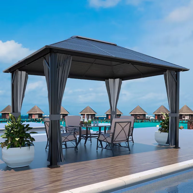 12-Ft X 10-Ft Hardtop Black Gazebo with Hardtop Roof