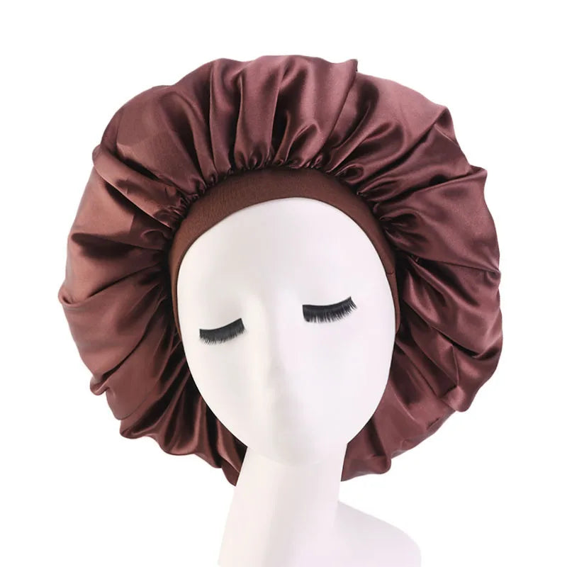 Women’s Oversized Satin Sleep Bonnet – Soft, Elastic Night Cap for Hair Protection