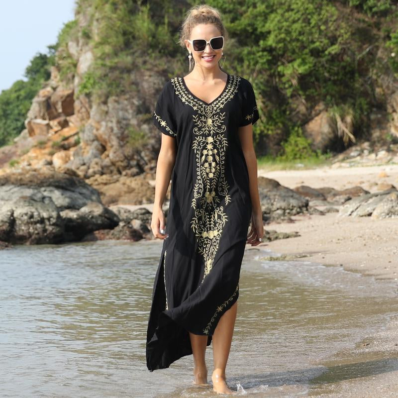 Bsubseach Women Embroidery Kaftan Dresses