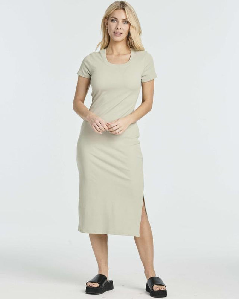 3 Pack: Women'S Ribbed Jersey Crew Neck Short Sleeve Midi Length Dress with Side Slit