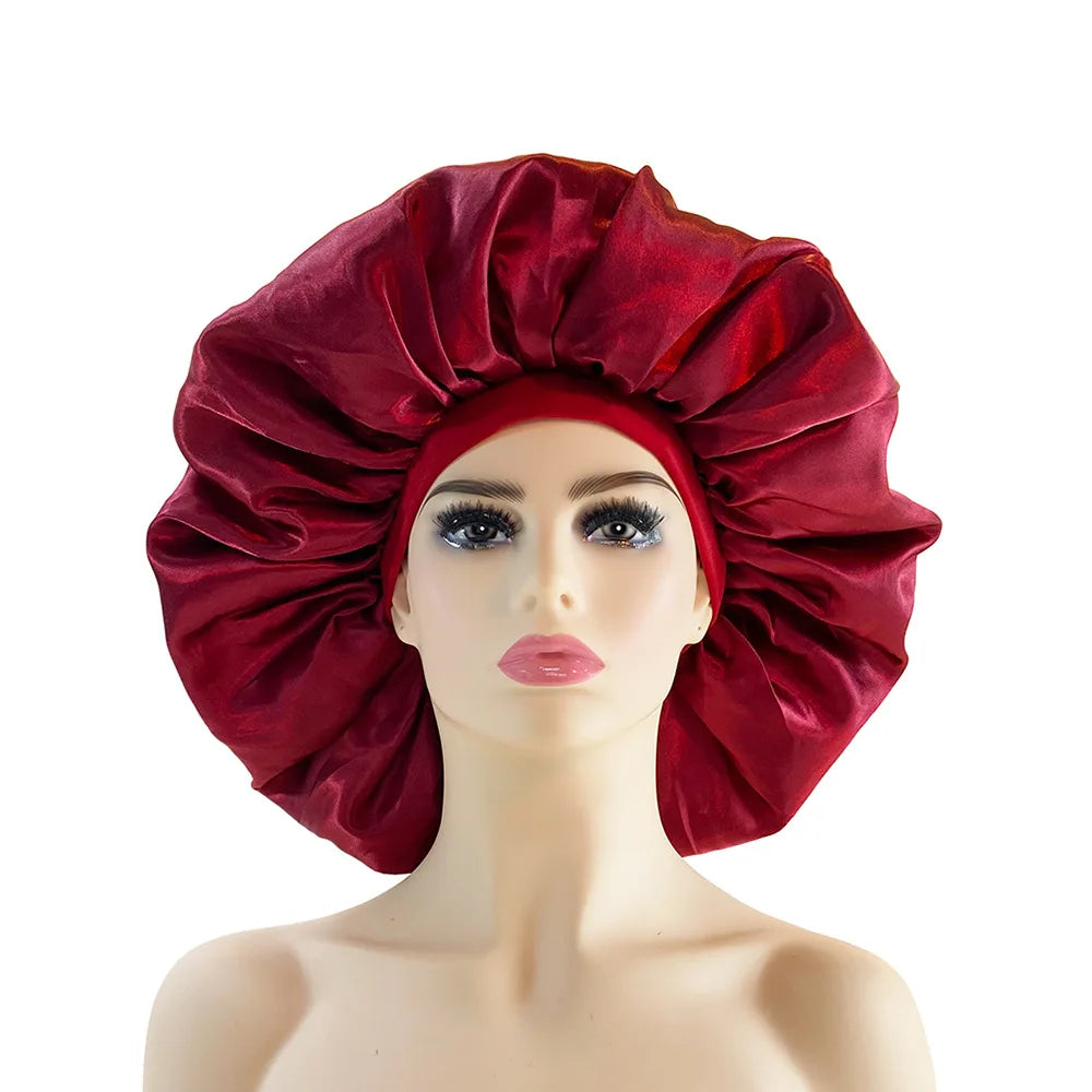 Women’s Oversized Satin Sleep Bonnet – Soft, Elastic Night Cap for Hair Protection