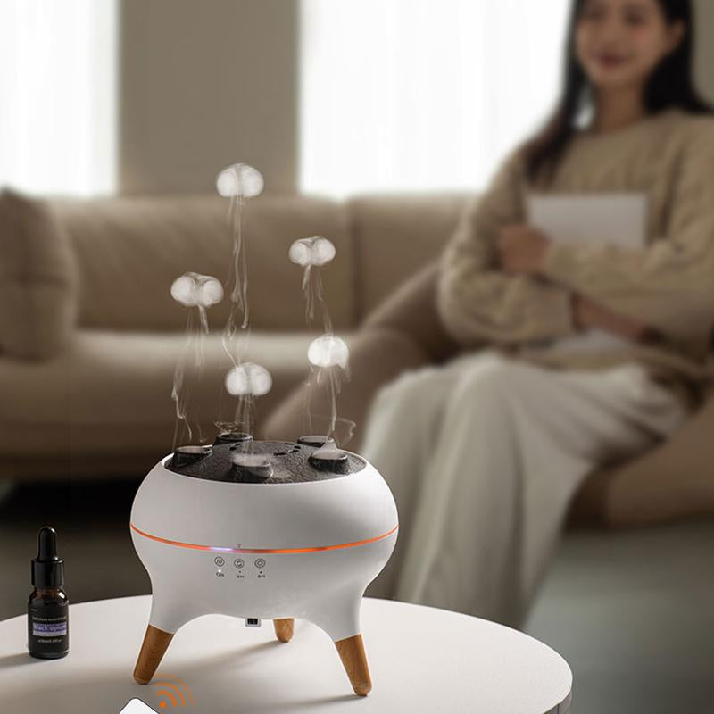 New Dynamic Multi-Spray Aromatherapy Machine Desktop Flame Humidifier Household Large Fog Colorful Light Remote Control Aroma Diffuser Jellyfish Aroma Jellyfish Diffuser Multifunction