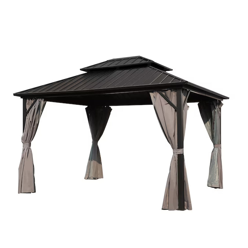 12-Ft X 10-Ft Hardtop Black Gazebo with Hardtop Roof