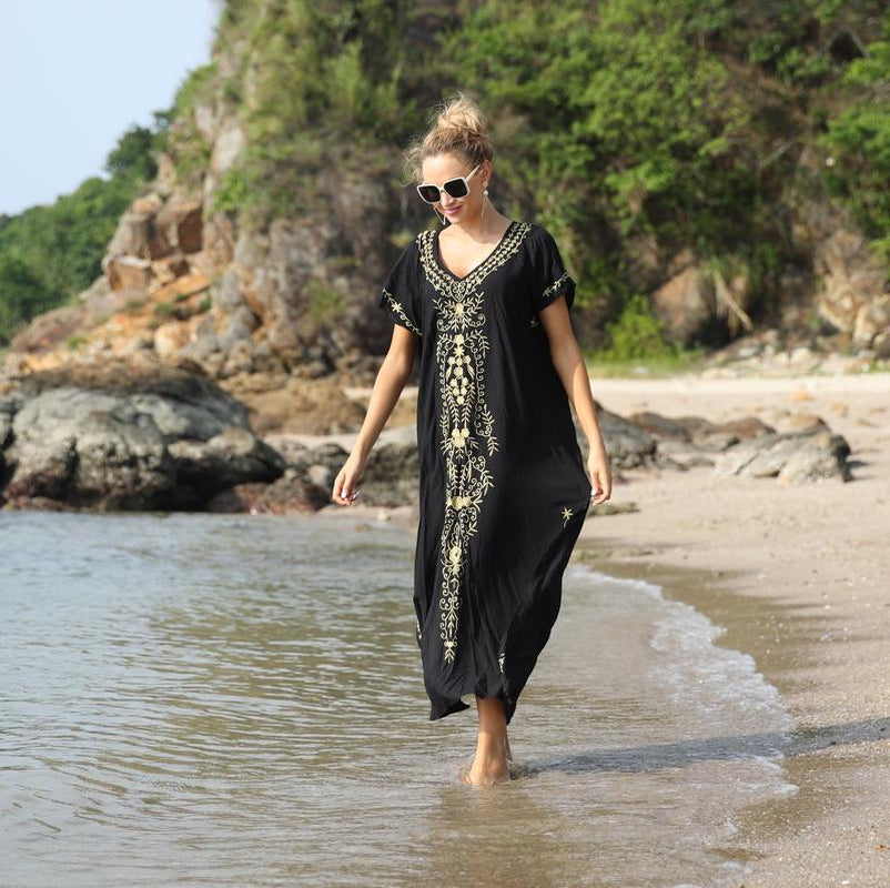 Bsubseach Women Embroidery Kaftan Dresses
