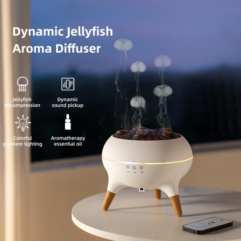 New Dynamic Multi-Spray Aromatherapy Machine Desktop Flame Humidifier Household Large Fog Colorful Light Remote Control Aroma Diffuser Jellyfish Aroma Jellyfish Diffuser Multifunction