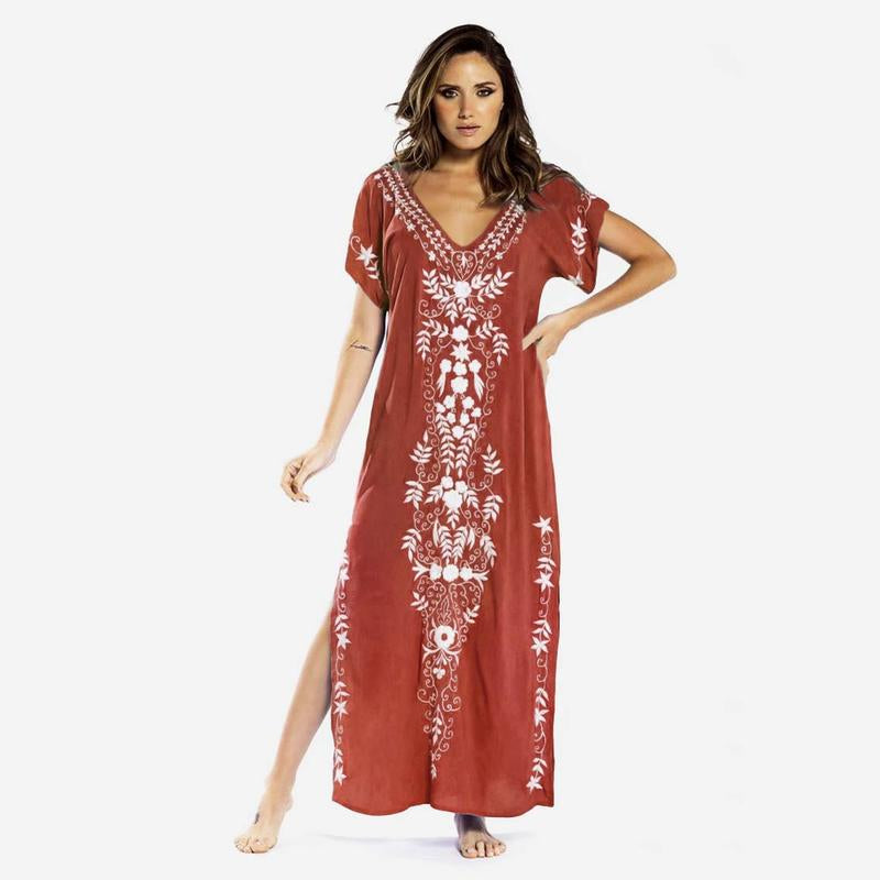 Bsubseach Women Embroidery Kaftan Dresses