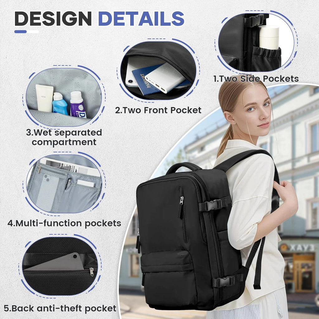 Airback Travel Backpack with Vacuum Seal Compression, Vacpack Backpack for Travel with Air Pump, Personal Item Carry on Bag Airlines Approved, Water Resistant Airbag Vacuum Backpack College Daypack