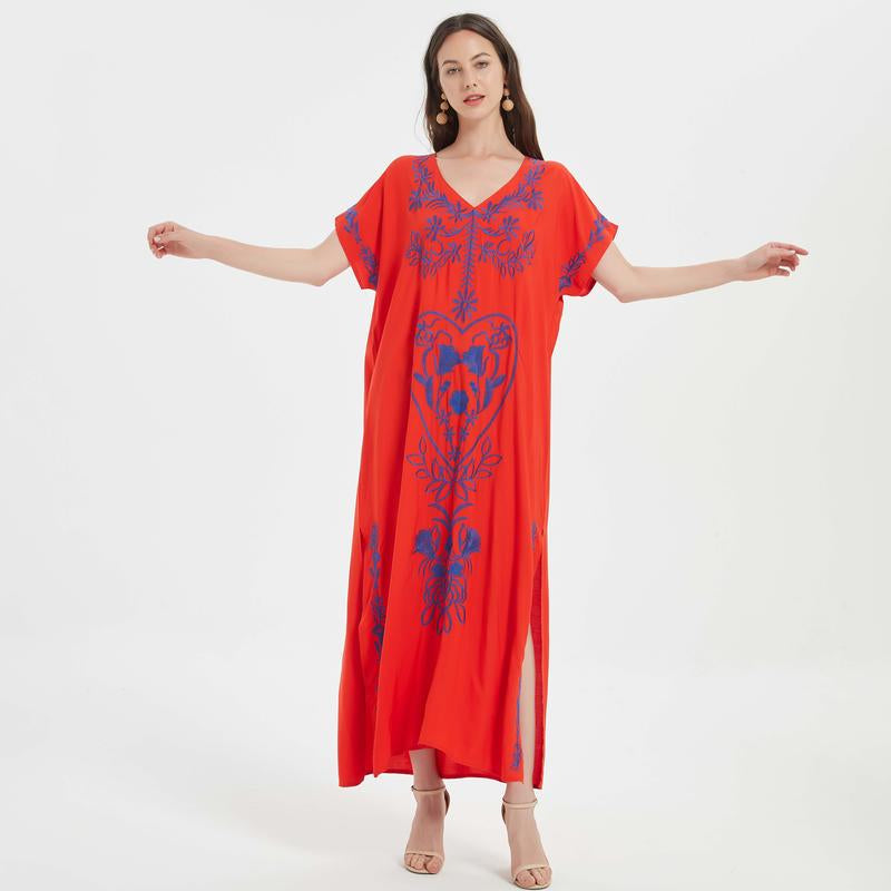 Bsubseach Women Embroidery Kaftan Dresses