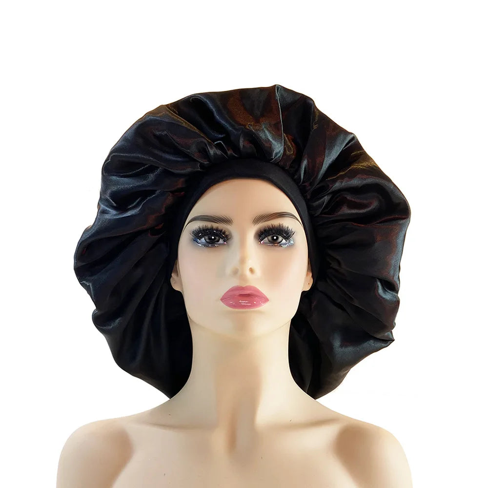Women’s Oversized Satin Sleep Bonnet – Soft, Elastic Night Cap for Hair Protection