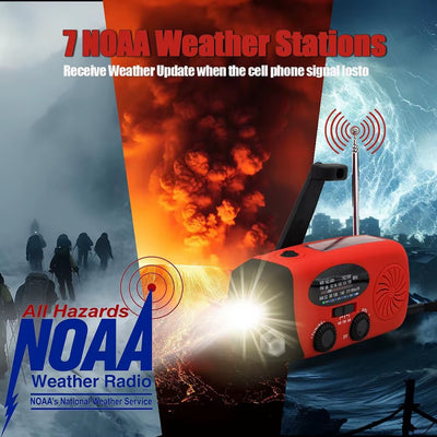 2000Mah High Capacity Rechargeable Radio Solar Rechargeable Emergency Light Outdoor Camping Flashlight Waterproof Portable Light