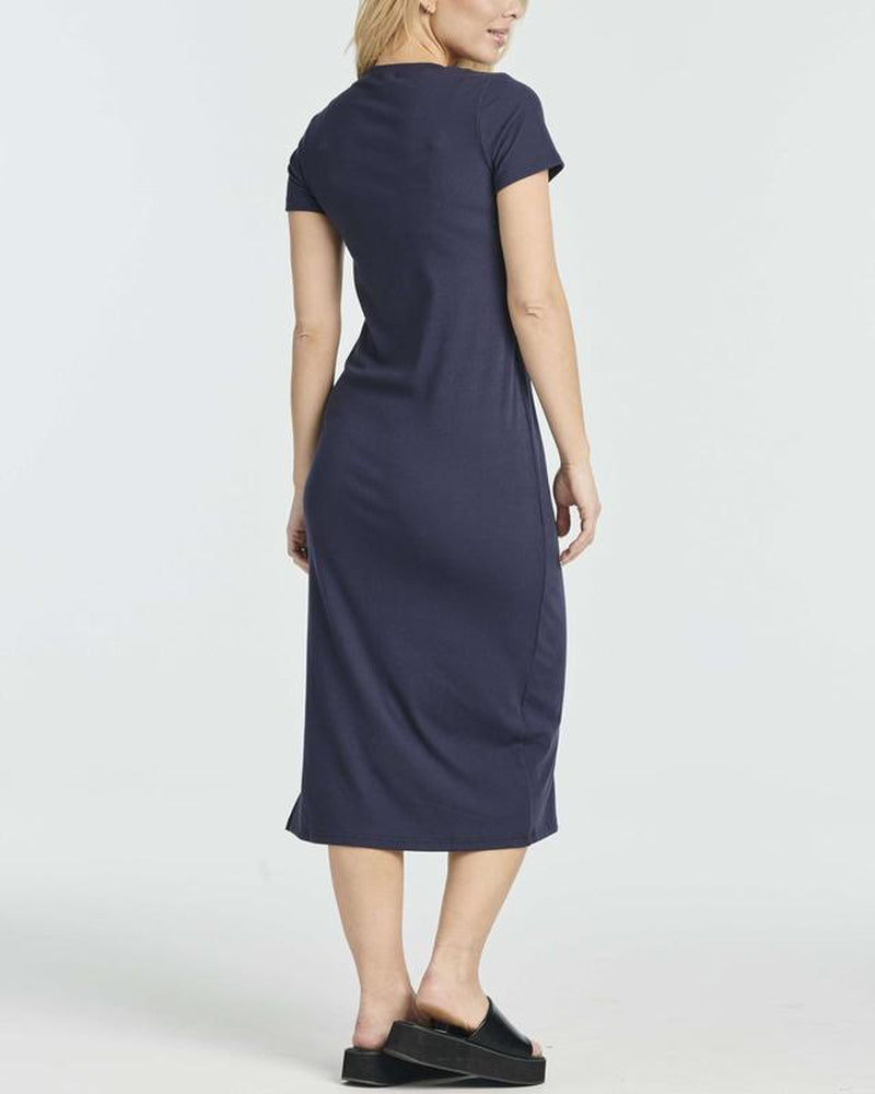 3 Pack: Women'S Ribbed Jersey Crew Neck Short Sleeve Midi Length Dress with Side Slit