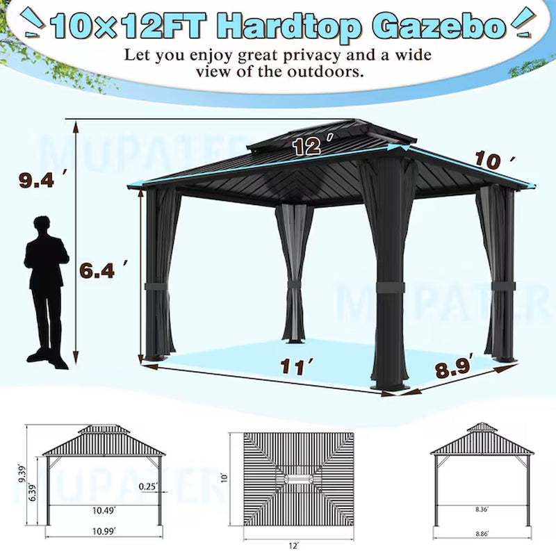 12-Ft X 10-Ft Hardtop Black Gazebo with Hardtop Roof