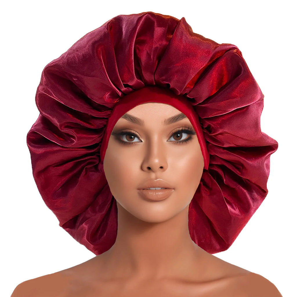 Women’s Oversized Satin Sleep Bonnet – Soft, Elastic Night Cap for Hair Protection