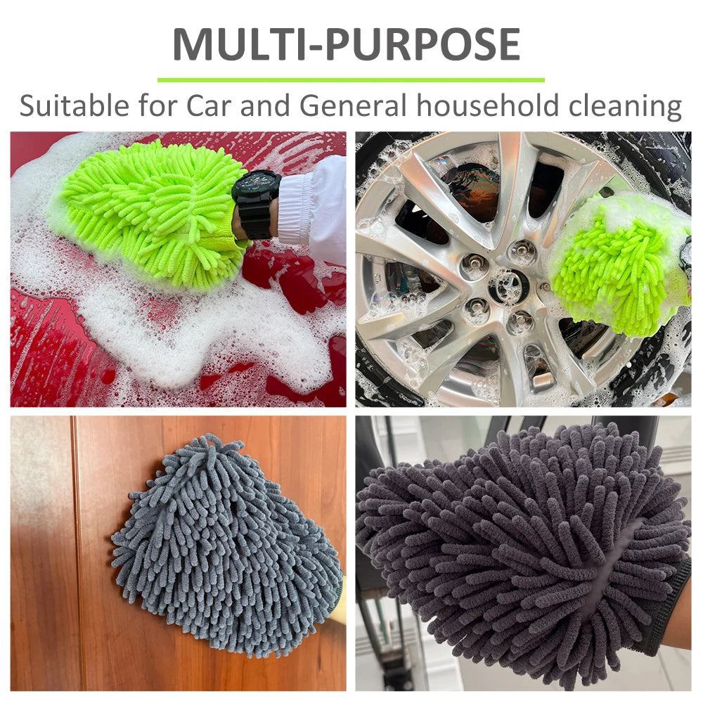 Double-Sided Chenille Car Wash Gloves – Plush & Thickened Auto Cleaning Tool