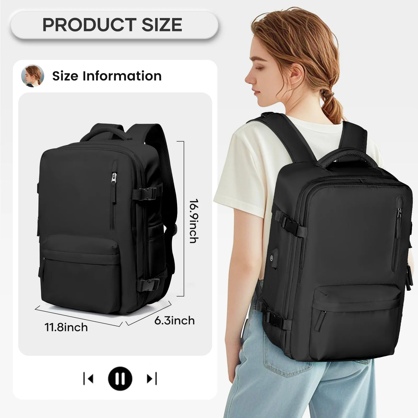 Airback Travel Backpack with Vacuum Seal Compression, Vacpack Backpack for Travel with Air Pump, Personal Item Carry on Bag Airlines Approved, Water Resistant Airbag Vacuum Backpack College Daypack