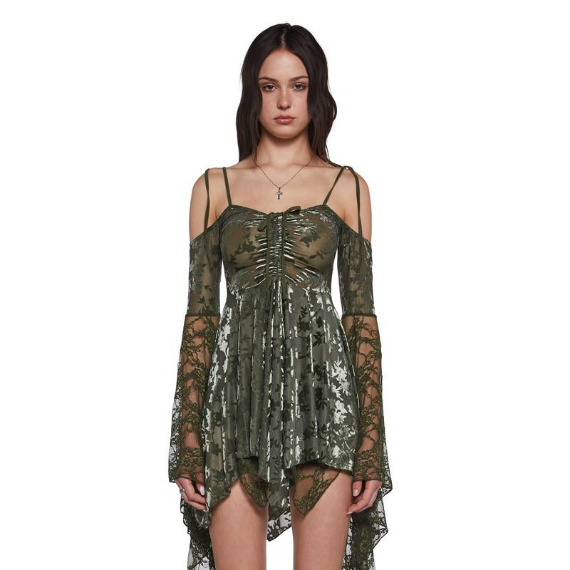 F Is for Fairies Handkerchief Dress - Green Velvet Lace