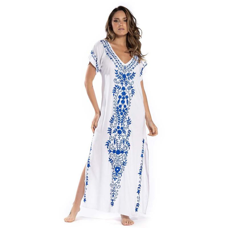 Bsubseach Women Embroidery Kaftan Dresses