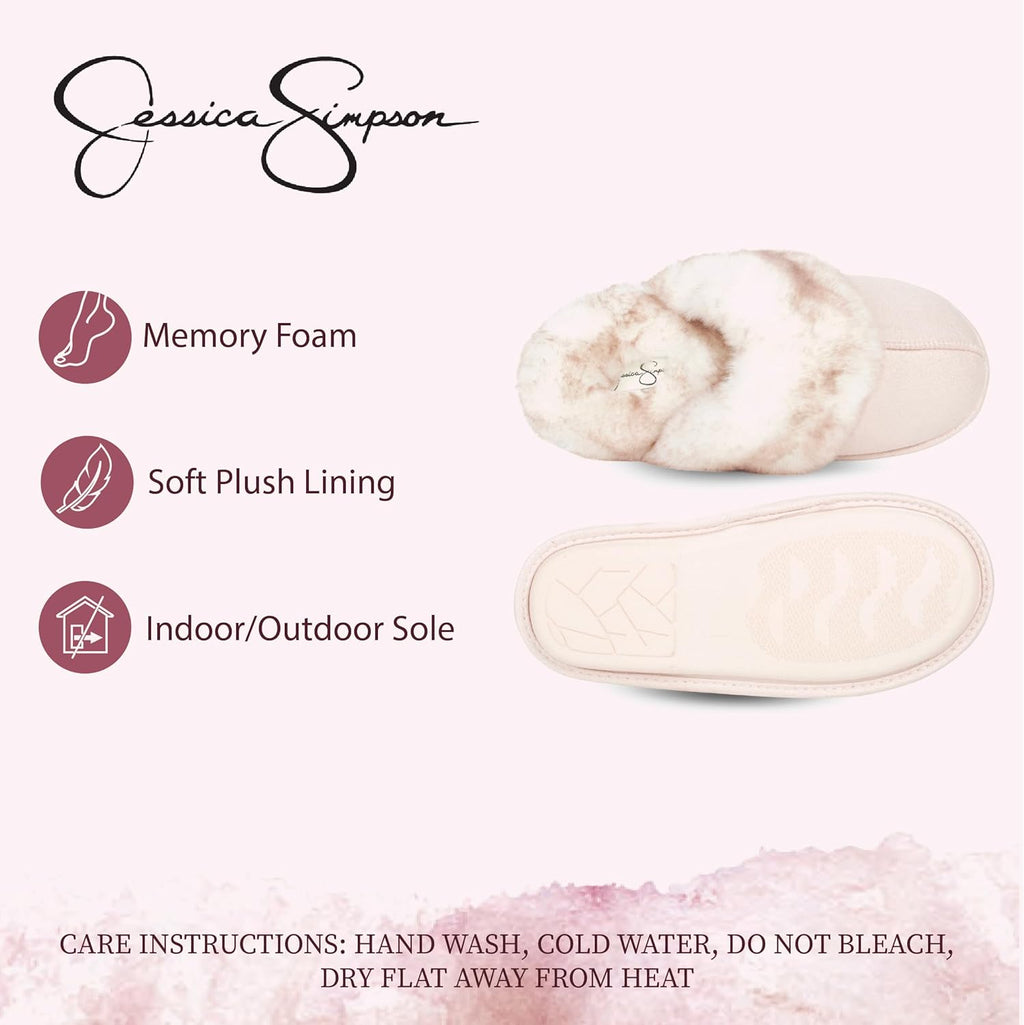 Women'S Comfy Faux Fur House Slipper Scuff Memory Foam Slip on Anti-Skid Sole