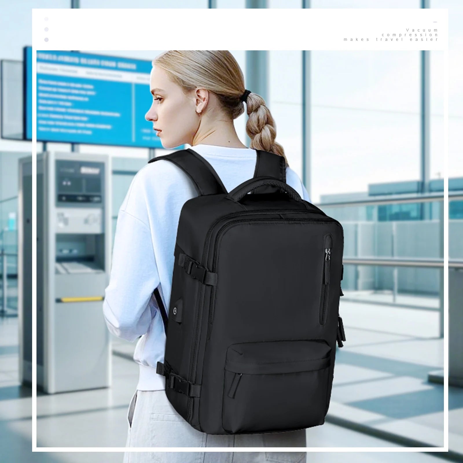 Airback Travel Backpack with Vacuum Seal Compression, Vacpack Backpack for Travel with Air Pump, Personal Item Carry on Bag Airlines Approved, Water Resistant Airbag Vacuum Backpack College Daypack