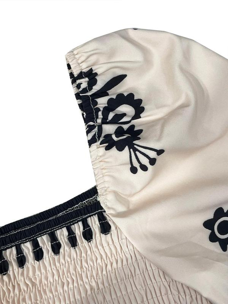 Women'S All over Print Shirred Bishop Sleeve a Line Dress, Longsleeves Dress for Fall & Winter, Women'S Clothing for Vacation Holiday, Dresses for Women, Womenswear, Classy Modest Dresses, Casual Dresses