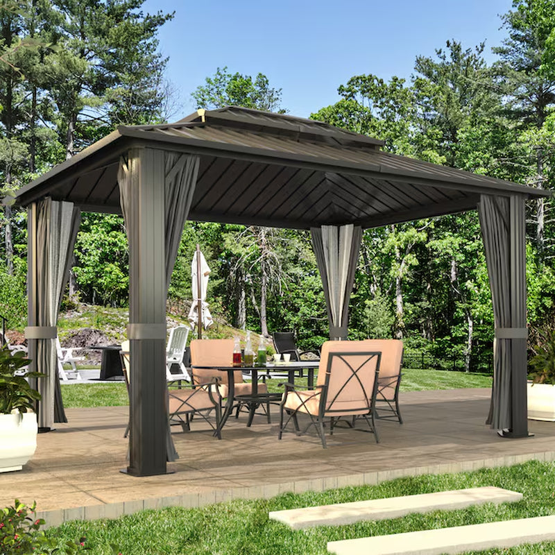 12-Ft X 10-Ft Hardtop Black Gazebo with Hardtop Roof