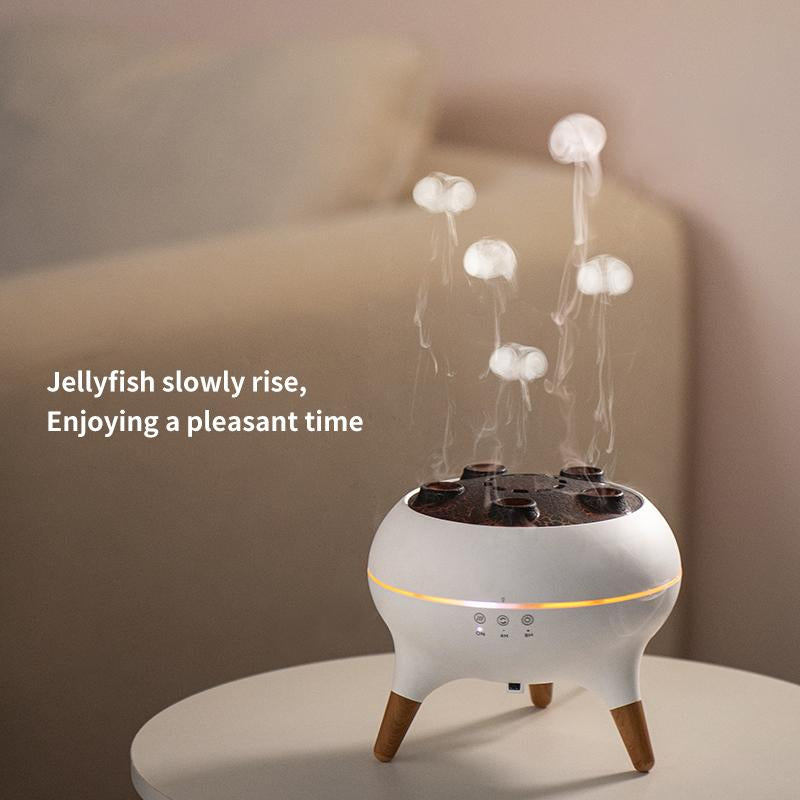 New Dynamic Multi-Spray Aromatherapy Machine Desktop Flame Humidifier Household Large Fog Colorful Light Remote Control Aroma Diffuser Jellyfish Aroma Jellyfish Diffuser Multifunction