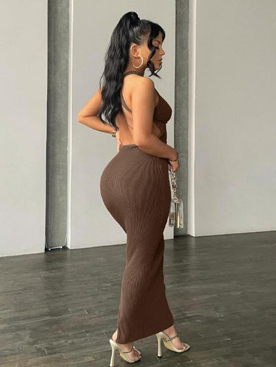 Women'S Plain Criss Cross Backless Split Hem Sleeveless Ribbed Bodycon Dress, Birthday Dresses 2024, Dresses for Women, Summer Dresses 2024, Casual round Neck Long Tank Dress, Women'S Clothes