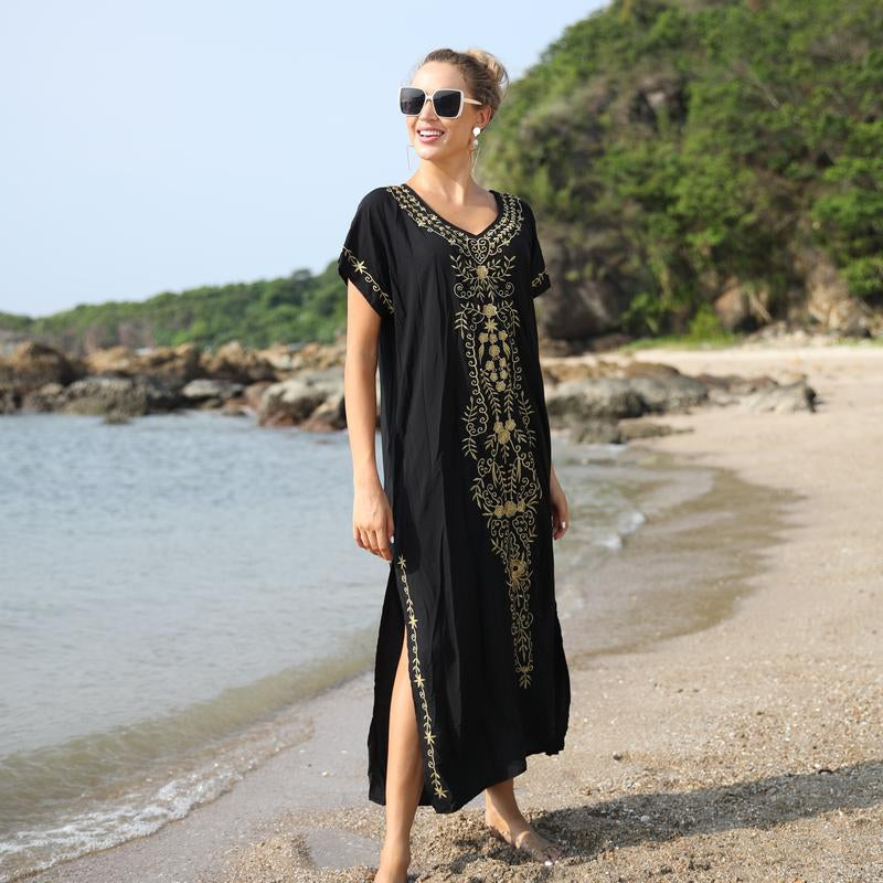 Bsubseach Women Embroidery Kaftan Dresses