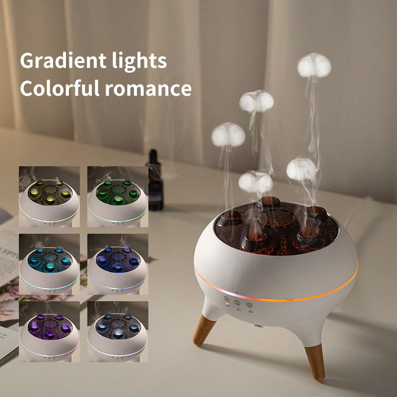 New Dynamic Multi-Spray Aromatherapy Machine Desktop Flame Humidifier Household Large Fog Colorful Light Remote Control Aroma Diffuser Jellyfish Aroma Jellyfish Diffuser Multifunction
