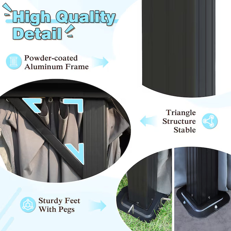 12-Ft X 10-Ft Hardtop Black Gazebo with Hardtop Roof