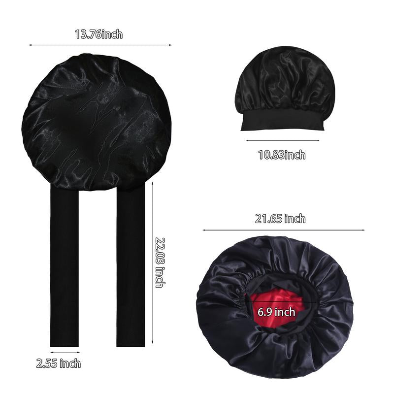 Silk Bonnet Satin Bonnet Hair Bonnet for Sleeping Double Layer Hair Bonnet with Elastic Tie Band for Women Natural Curly Hair(Pink,Black,Blue，Brown)