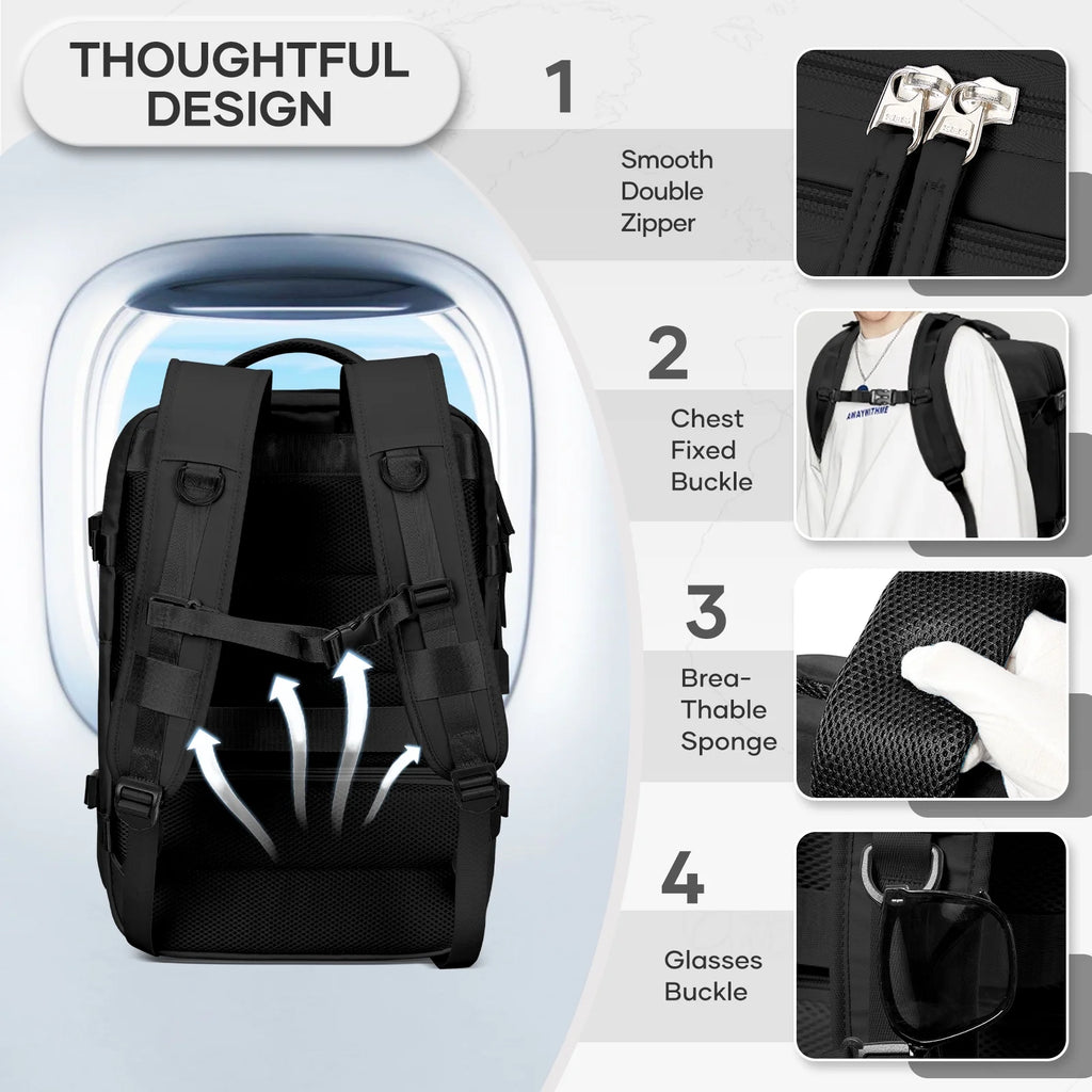 Airback Travel Backpack with Vacuum Seal Compression, Vacpack Backpack for Travel with Air Pump, Personal Item Carry on Bag Airlines Approved, Water Resistant Airbag Vacuum Backpack College Daypack