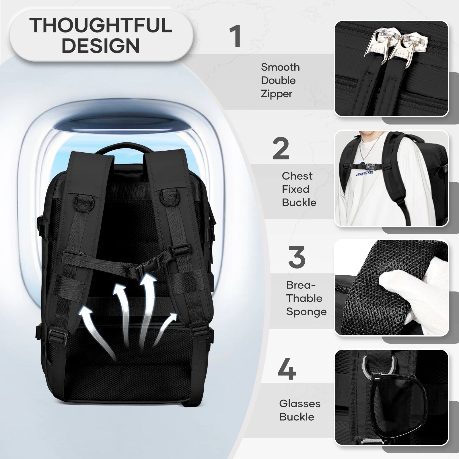 Airback Travel Backpack with Vacuum Seal Compression, Vacpack Backpack for Travel with Air Pump, Personal Item Carry on Bag Airlines Approved, Water Resistant Airbag Vacuum Backpack College Daypack