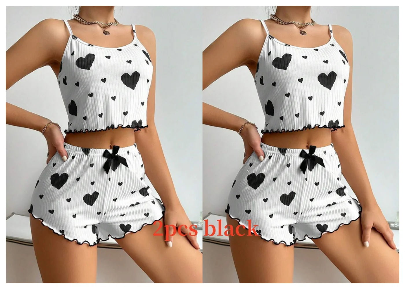 Women’s 2PCS Heart Print Pajama Set, Sleeveless Crop Top and Shorts, Soft Comfy Sleepwear Loungewear for Summer Nightwear