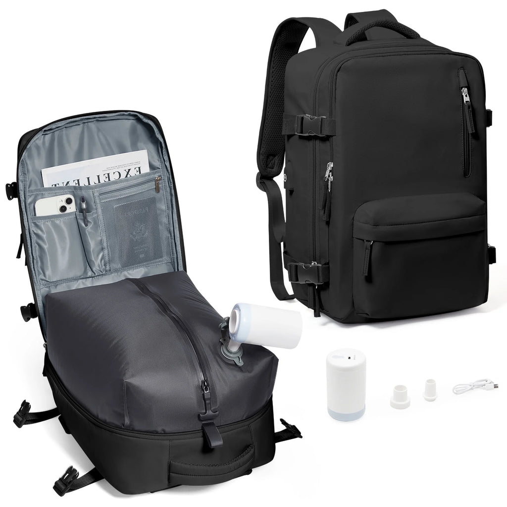 Airback Travel Backpack with Vacuum Seal Compression, Vacpack Backpack for Travel with Air Pump, Personal Item Carry on Bag Airlines Approved, Water Resistant Airbag Vacuum Backpack College Daypack