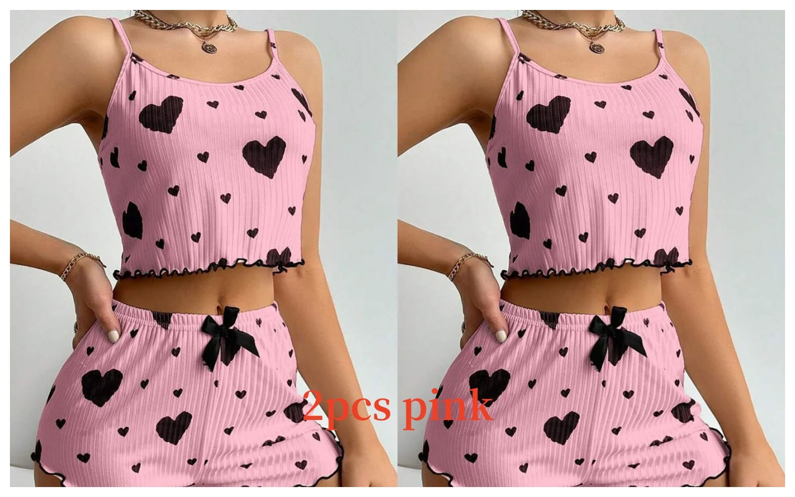 Women’s 2PCS Heart Print Pajama Set, Sleeveless Crop Top and Shorts, Soft Comfy Sleepwear Loungewear for Summer Nightwear