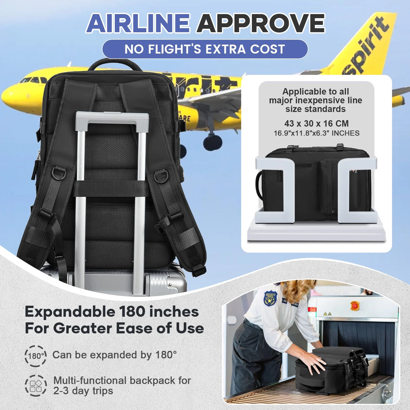 Airback Travel Backpack with Vacuum Seal Compression, Vacpack Backpack for Travel with Air Pump, Personal Item Carry on Bag Airlines Approved, Water Resistant Airbag Vacuum Backpack College Daypack