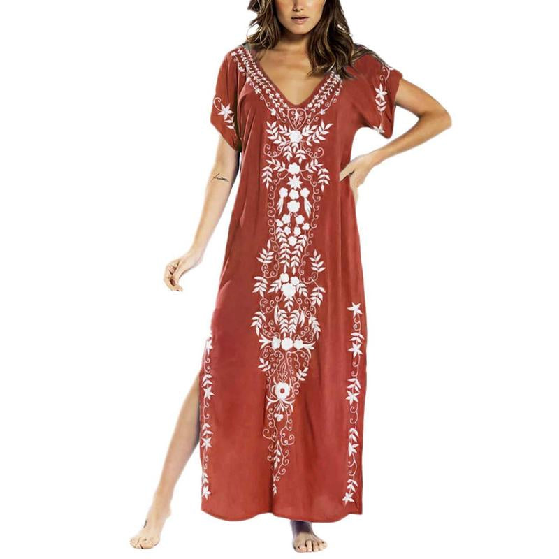Bsubseach Women Embroidery Kaftan Dresses